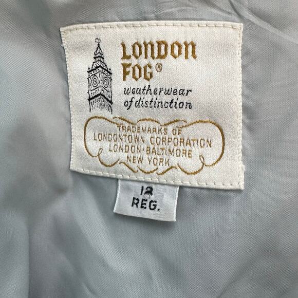 London Fog Vintage Gray Periwinkle Short Button Up Trench Coat Women's 12 - Picture 8 of 9